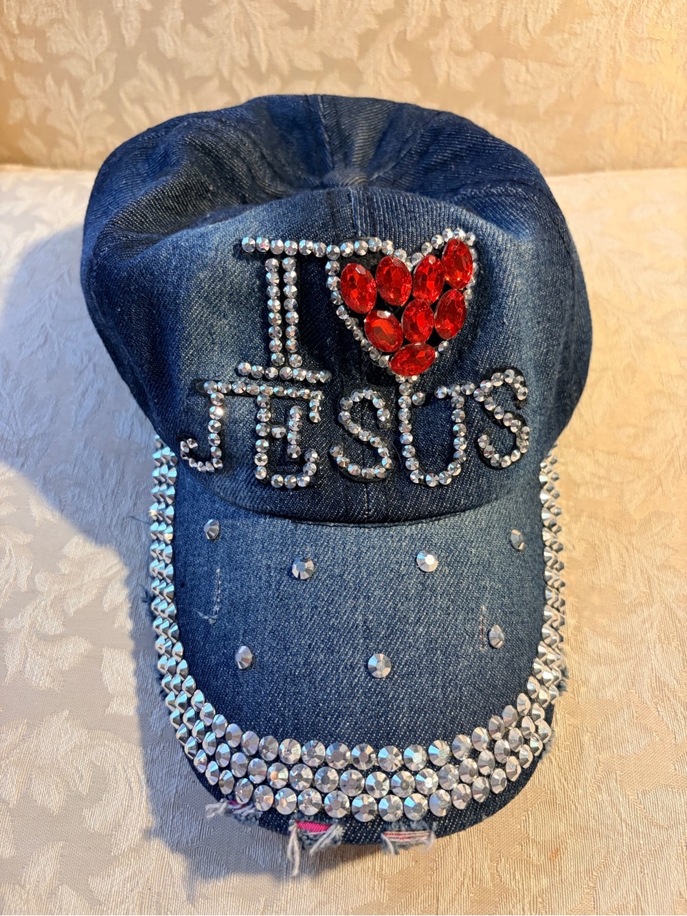 Denim 'I ♥ Jesus' Rhinestone Baseball Cap